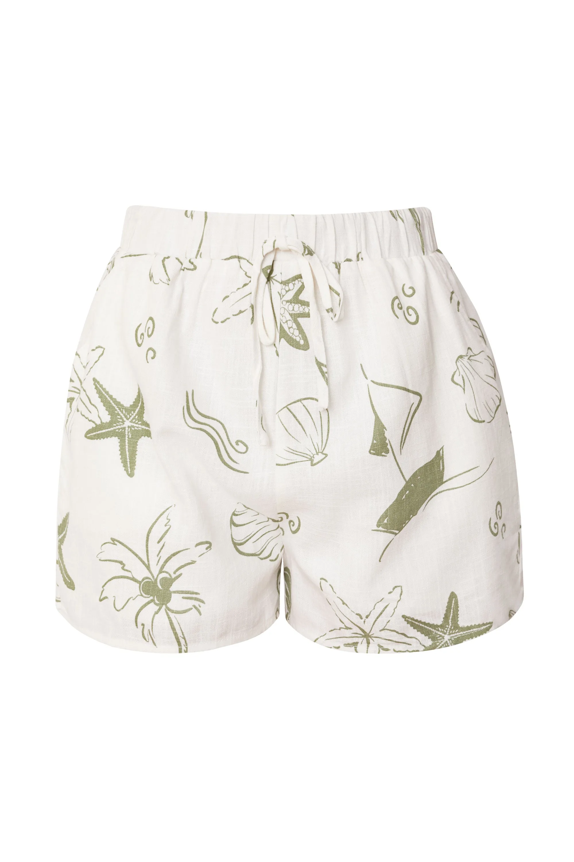 Carter Olive Green Beach Print Shirt and Shorts Set