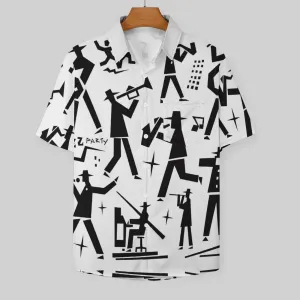 Casual Fashion Musical Figure Geometric Short Sleeve Shirt 2307100548