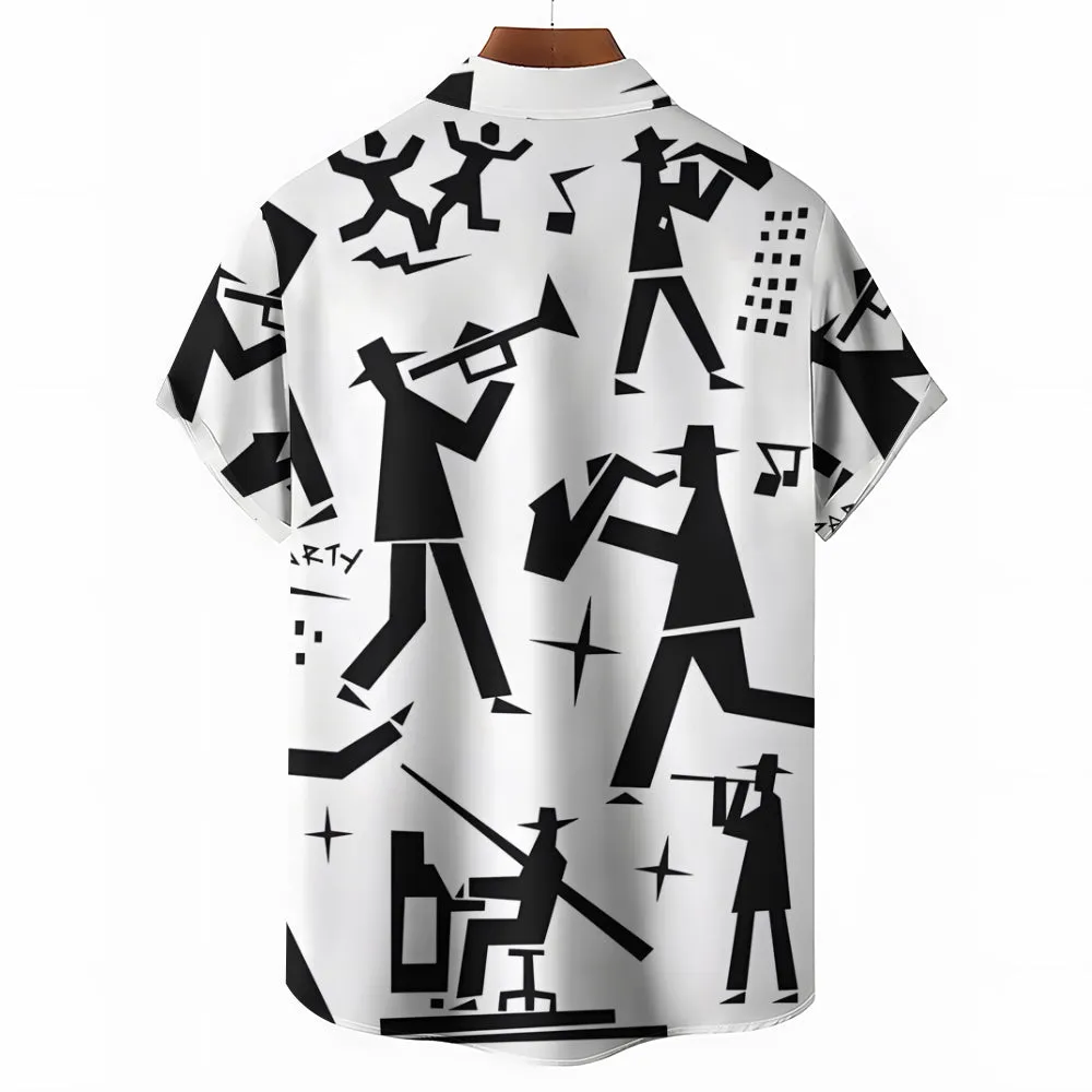 Casual Fashion Musical Figure Geometric Short Sleeve Shirt 2307100548