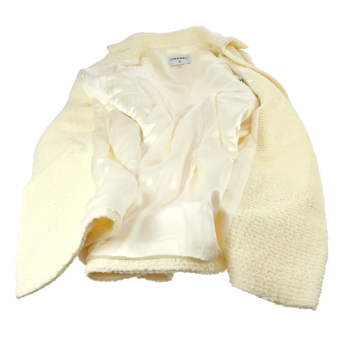 CHANEL P57660V26446 Imitation Pearl Button Long Sleeve Coat Jacket White 03395