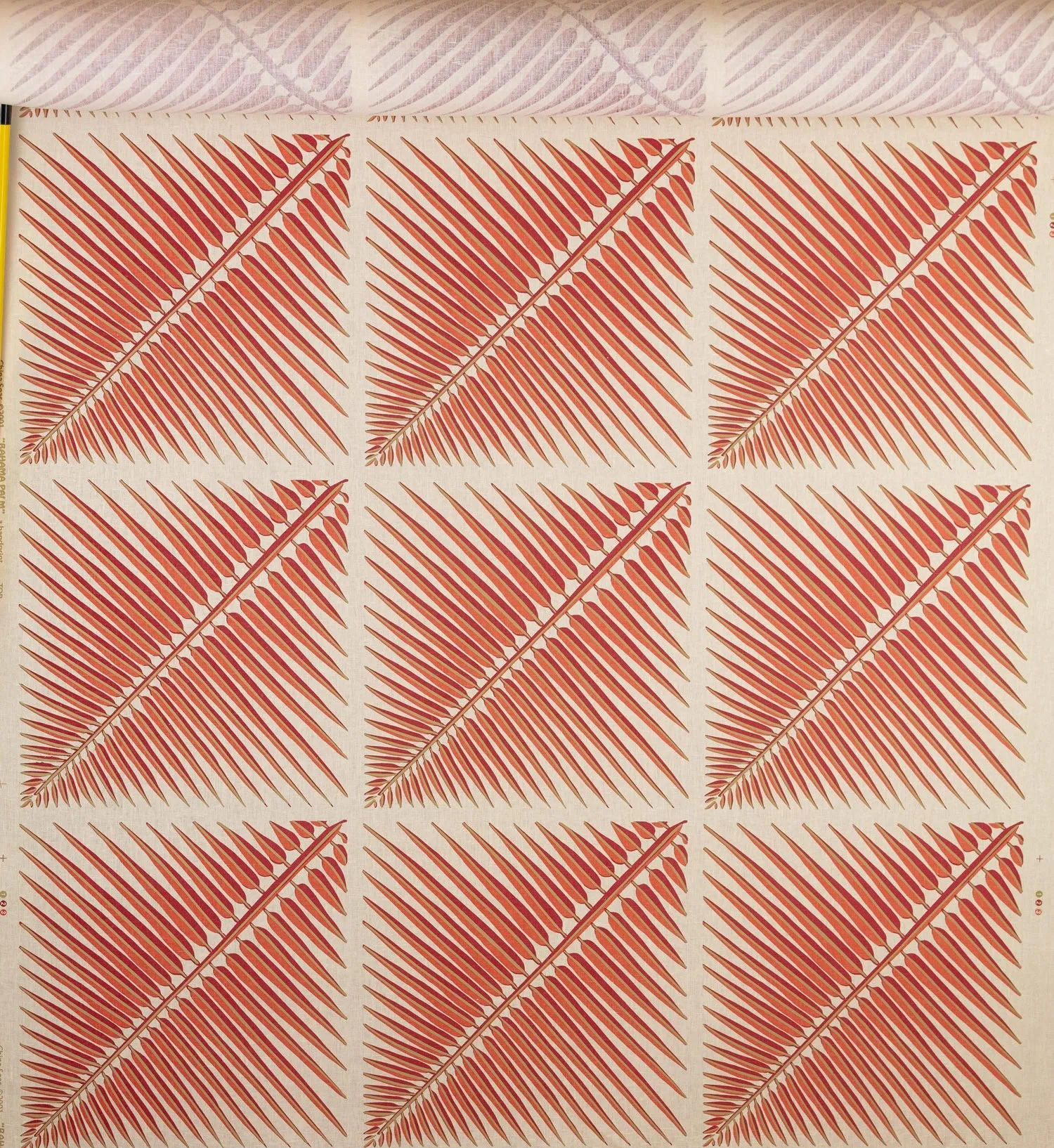 China Seas Fabric: Bahama Palm - Custom Terracotta on Tinted Linen