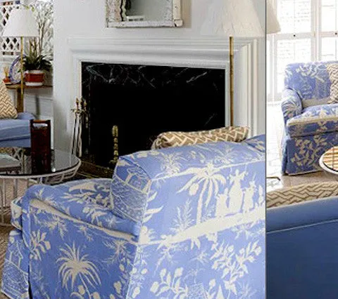 China Seas Fabric: Lyford Background - Custom Light Turquoise on White Belgian Linen / Cotton