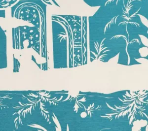 China Seas Fabric: Lyford Background - Custom Turquoise on White Belgian Linen / Cotton