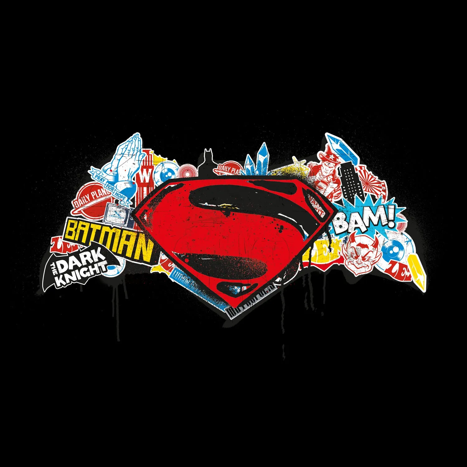 DC Batman V Superman Logo Stencil Official Men's T-shirt (Black)