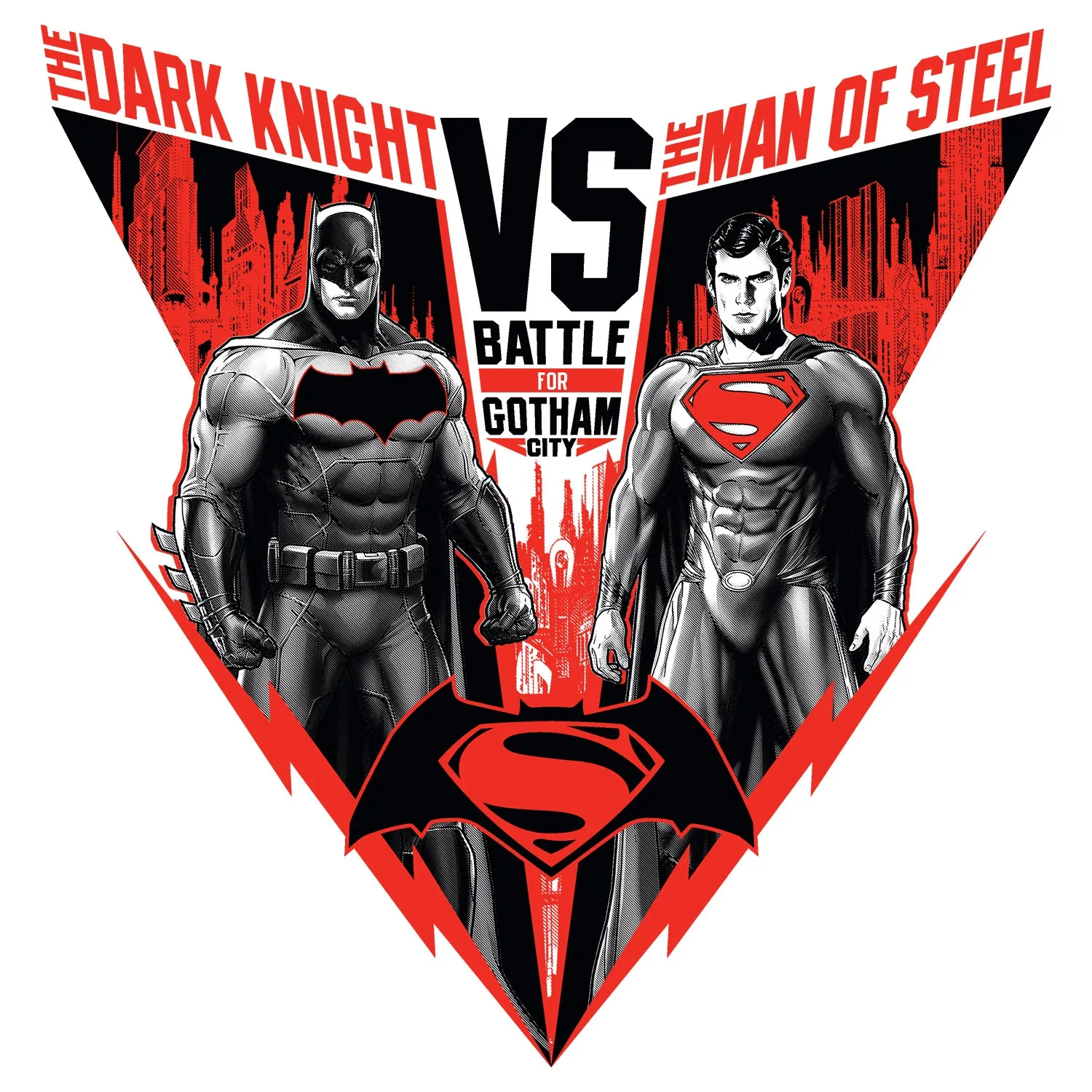 DC Batman V Superman Poster Match Official Men's T-shirt (White)