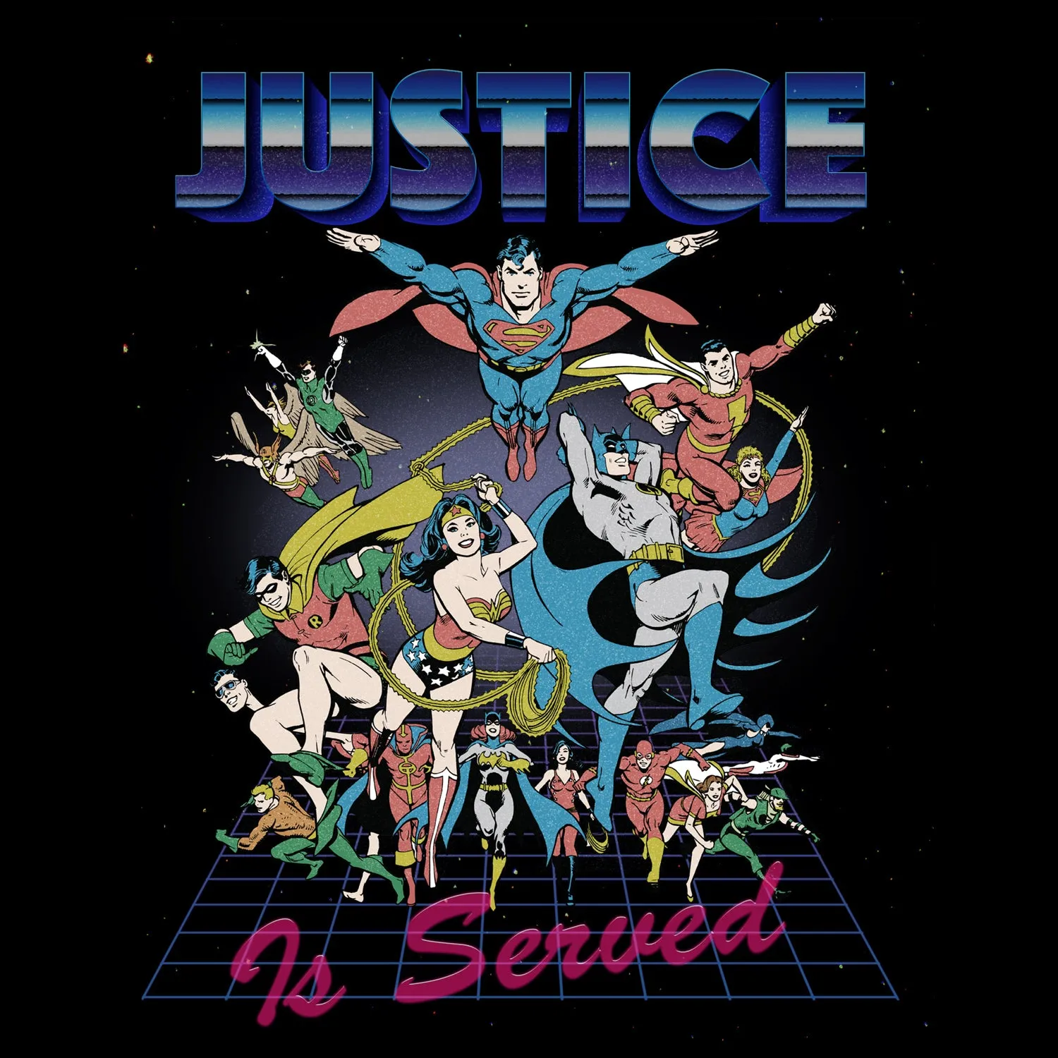 DC Comics Justice League Retro 80s Served Official Men's T-shirt