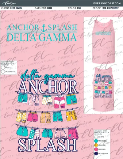 Delta Gamma Light Pink Anchor Splash Tank