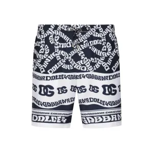 DOLCE & GABBANA MID-LENGTH SWIM TRUNKS WITH MARINA PRINT BLUE