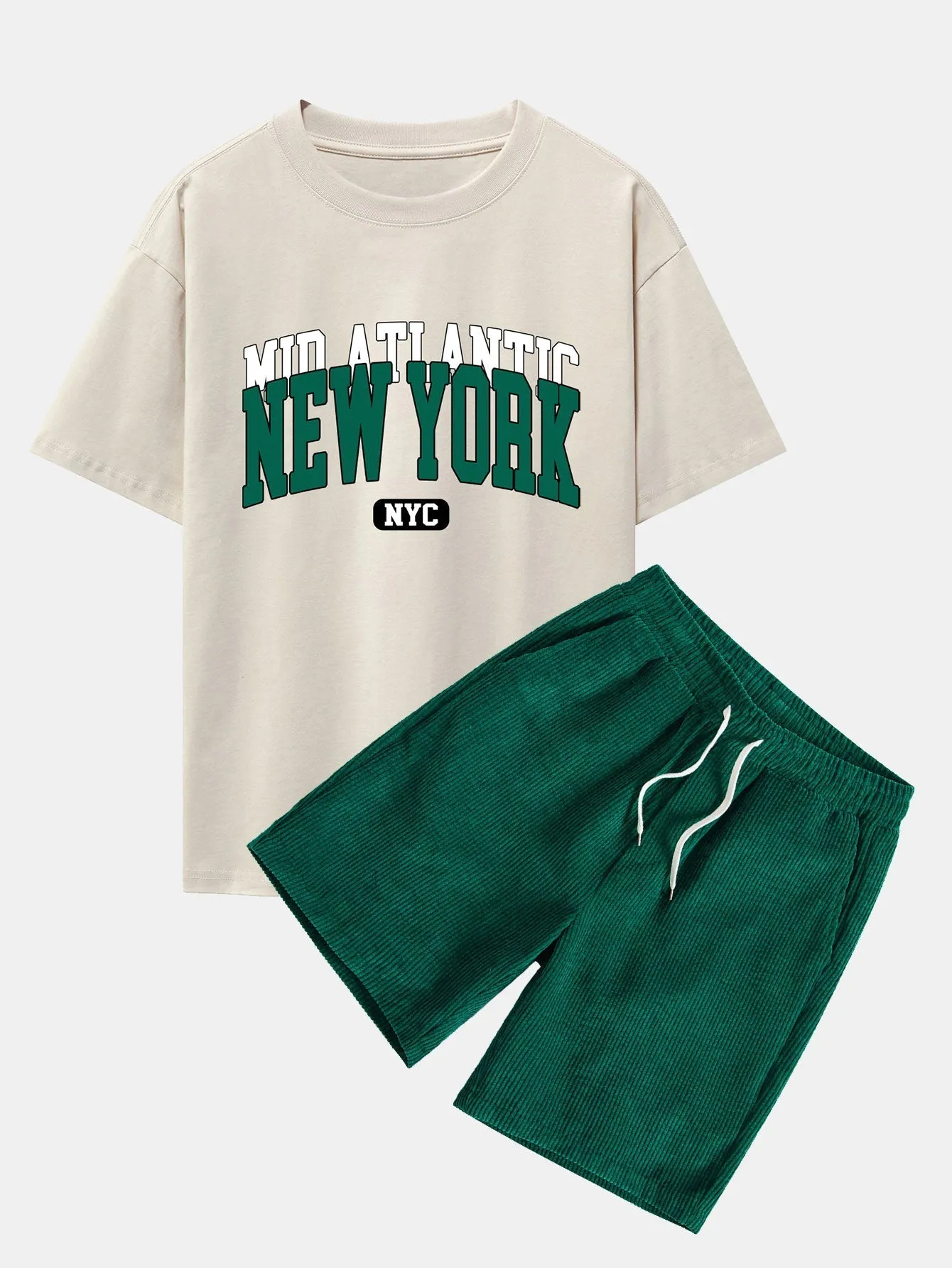 Enrique® | New York Print Drop Shoulder Oversize T-Shirt & Drawstring Corduroy Shorts
