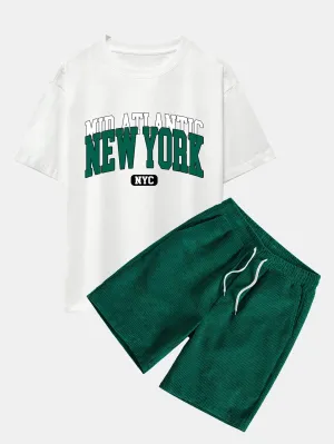 Enrique® | New York Print Drop Shoulder Oversize T-Shirt & Drawstring Corduroy Shorts