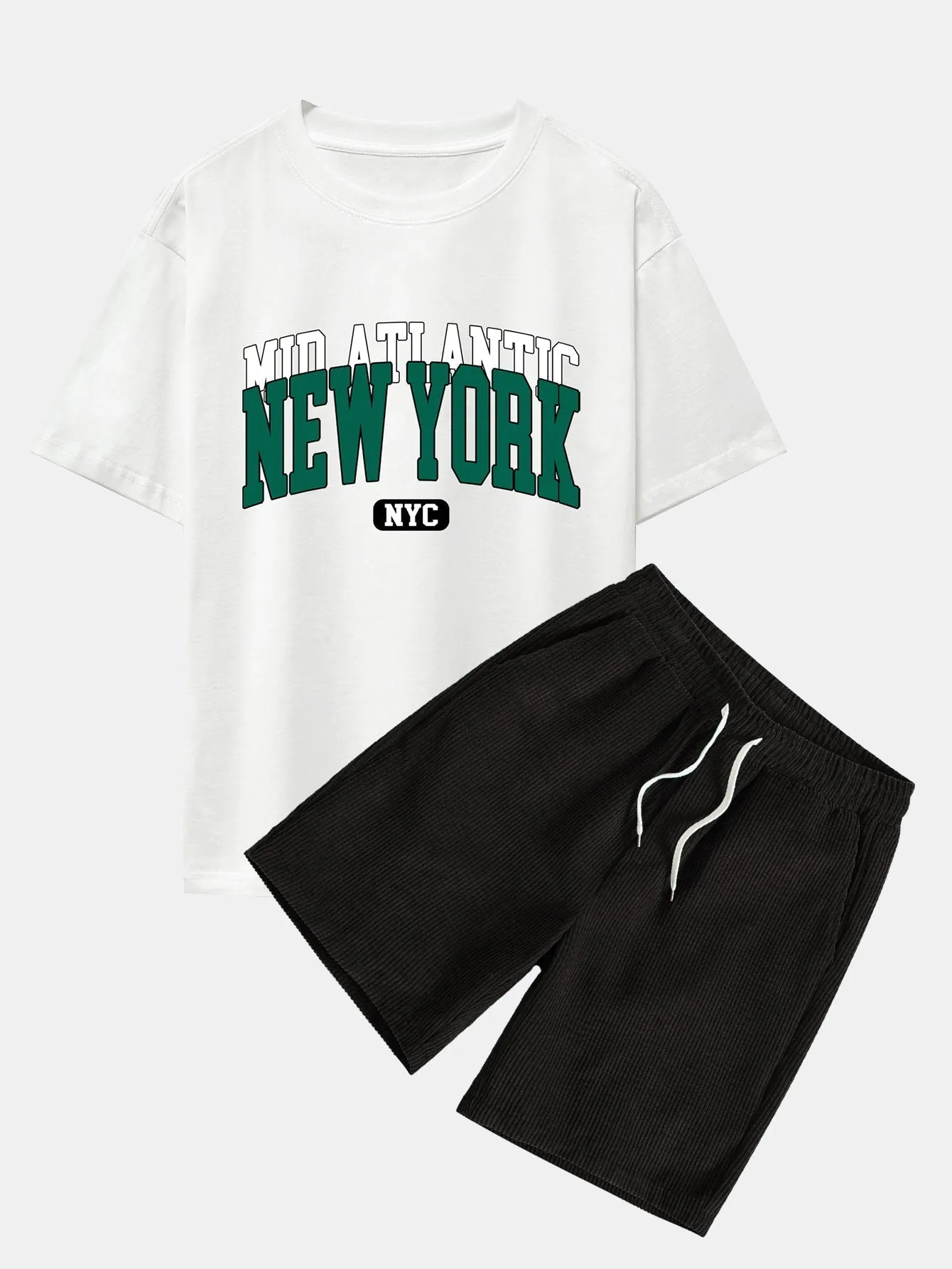 Enrique® | New York Print Drop Shoulder Oversize T-Shirt & Drawstring Corduroy Shorts