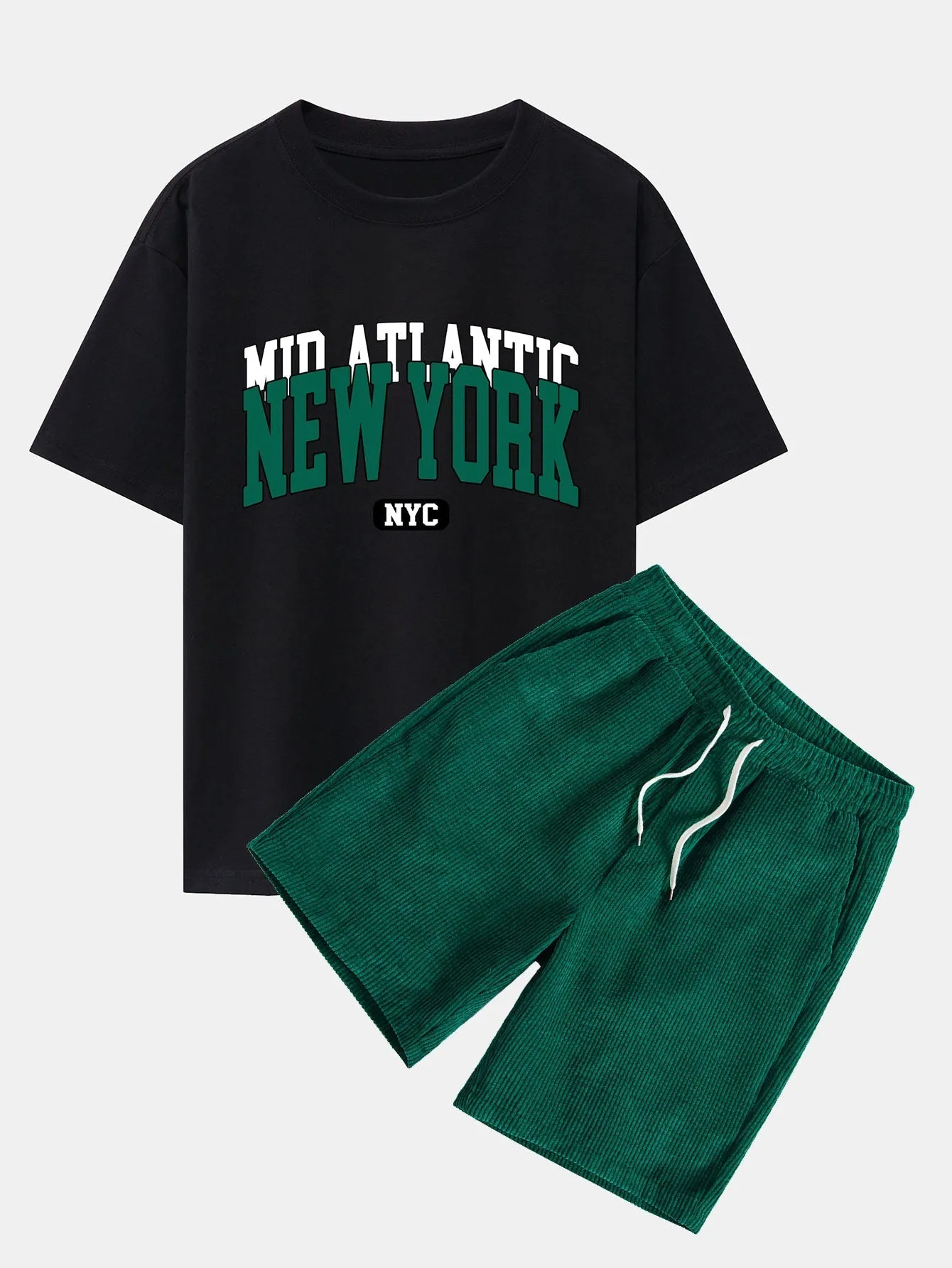 Enrique® | New York Print Drop Shoulder Oversize T-Shirt & Drawstring Corduroy Shorts