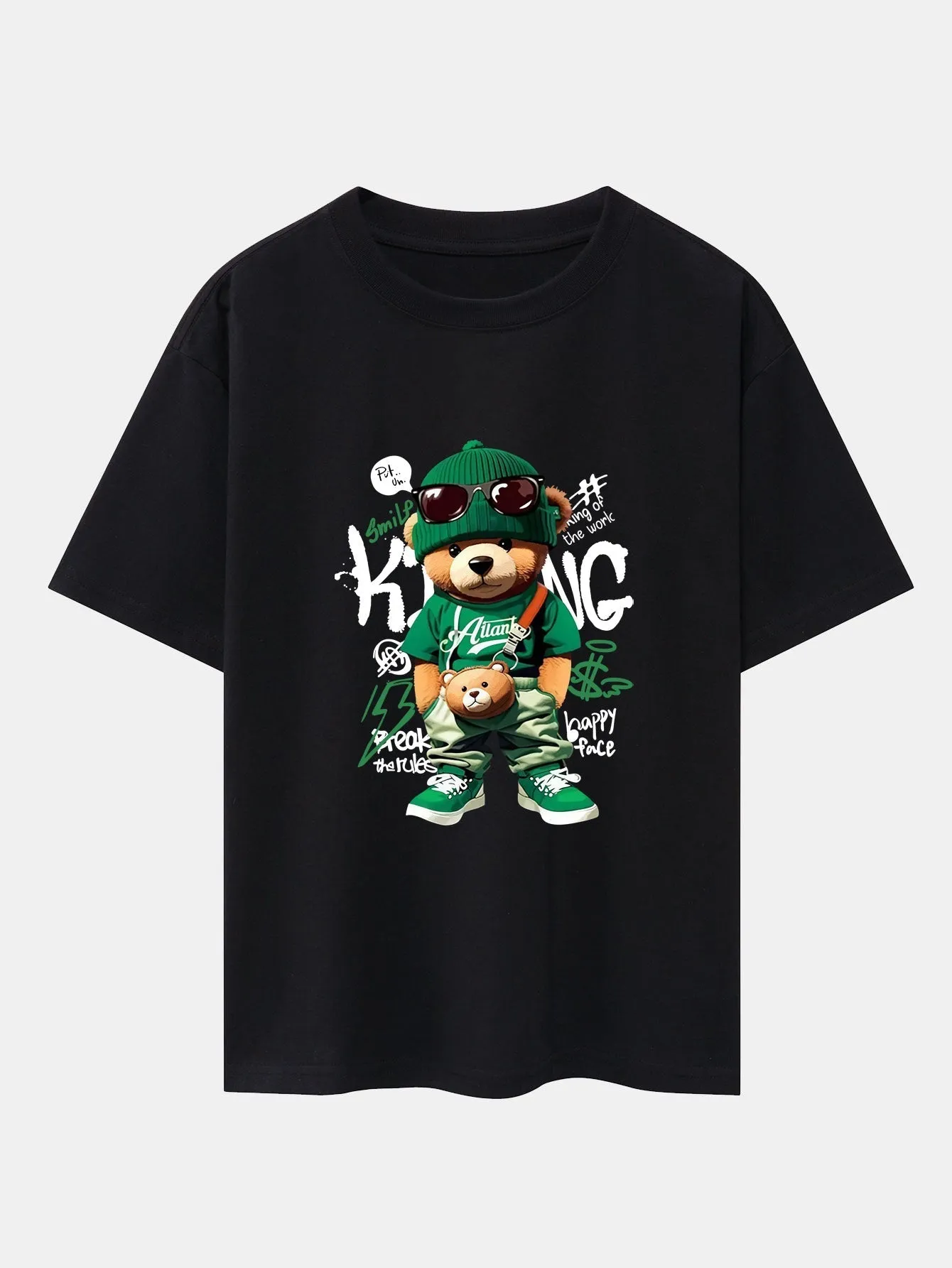 Epifanio® | Graffiti Bear Print Drop Shoulder Oversize T-Shirt & Drawstring Corduroy Shorts