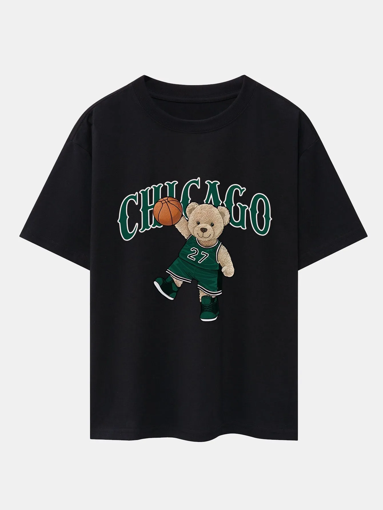 Erasto® | Chicago Basketball Bear Print Drop Shoulder Oversize T-Shirt & Drawstring Corduroy Shorts