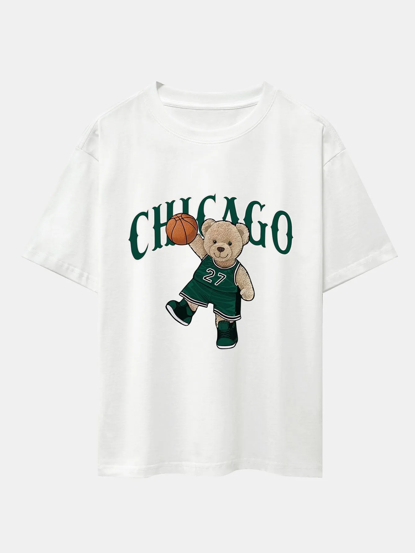 Erasto® | Chicago Basketball Bear Print Drop Shoulder Oversize T-Shirt & Drawstring Corduroy Shorts