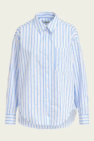 Fevertree Cotton Embellished Shirt in White Blue Striped