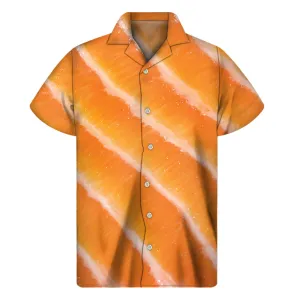 Fresh Salmon Print Hawaiian Short Sleeve Shirt