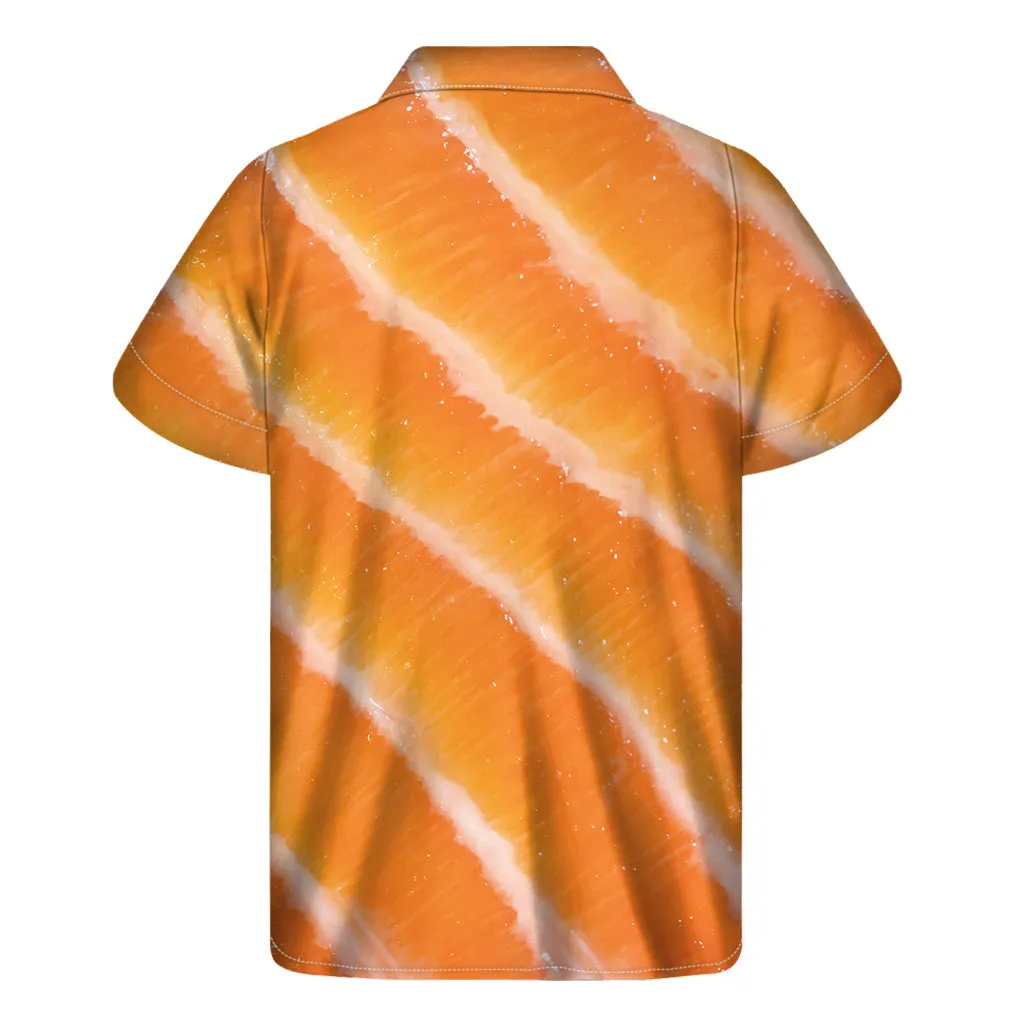 Fresh Salmon Print Hawaiian Short Sleeve Shirt