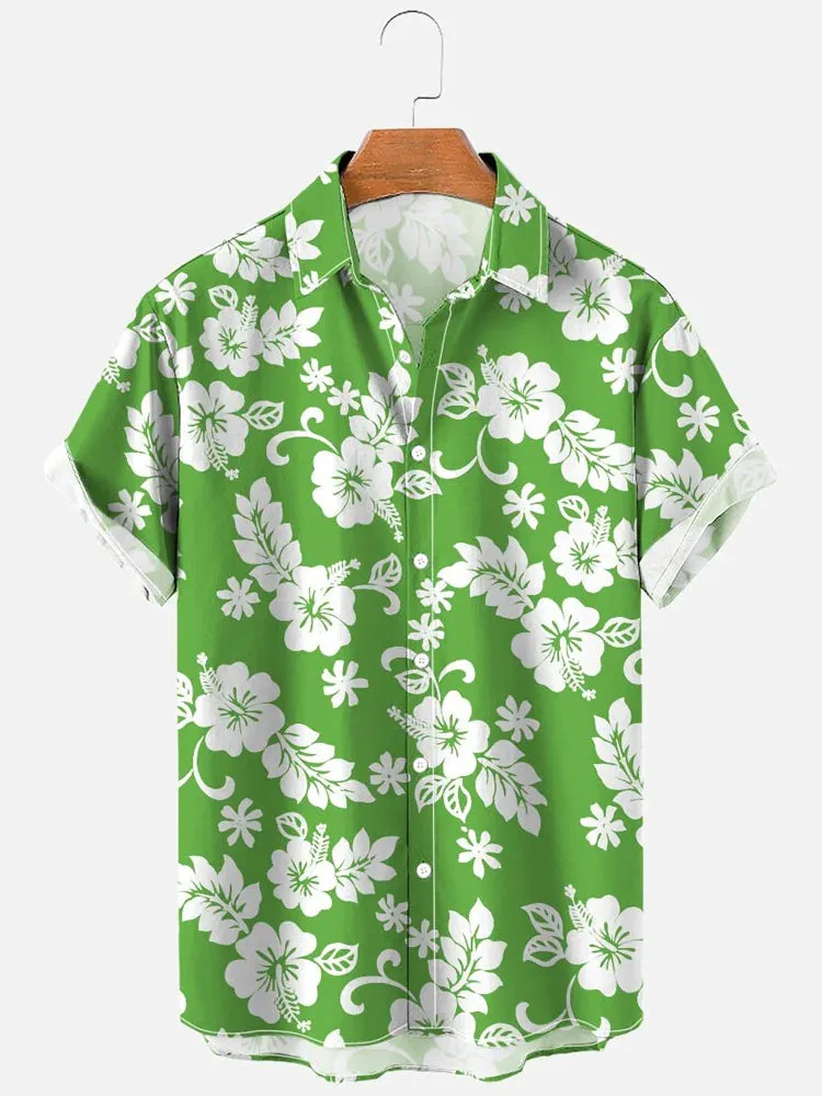 Fydude Men'S Hawaiian Plant Flower Leaf  Printed Shirt