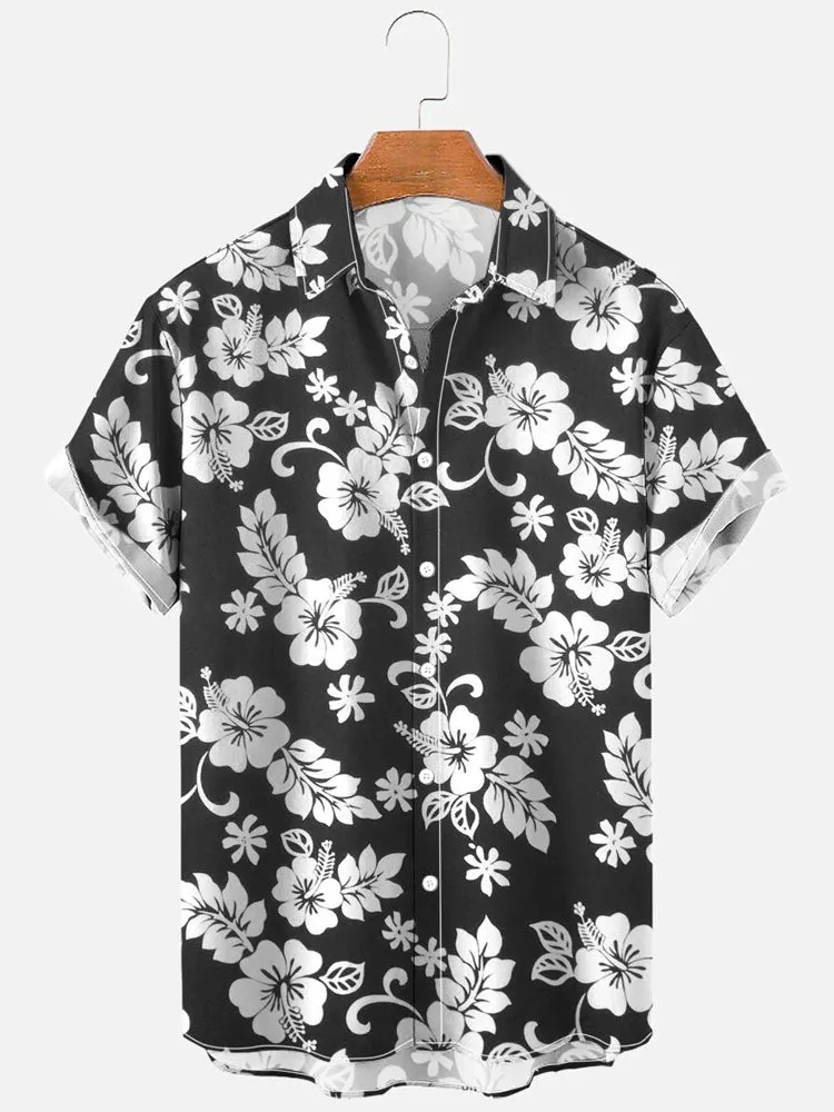 Fydude Men'S Hawaiian Plant Flower Leaf  Printed Shirt