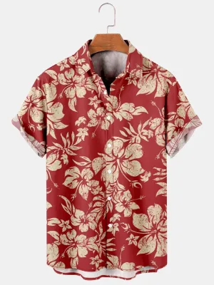 Fydude Men'S Hawaiian Plant Flower Leaf  Printed Shirt