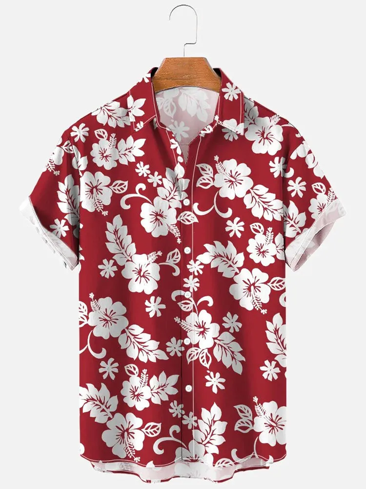 Fydude Men'S Hawaiian Plant Flower Leaf  Printed Shirt
