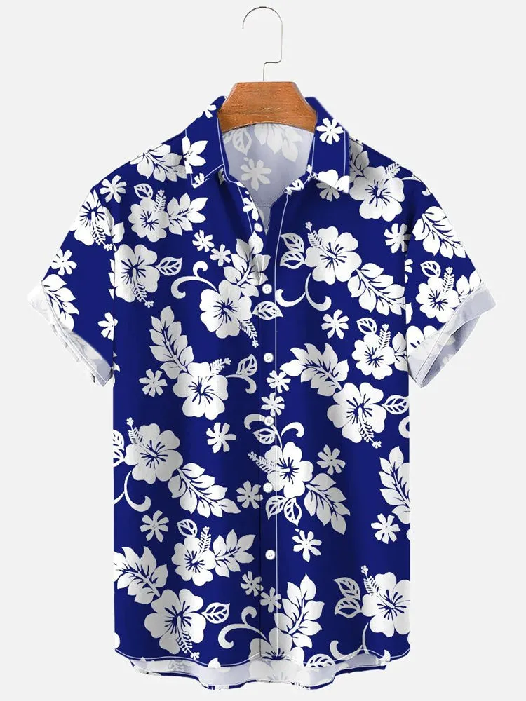 Fydude Men'S Hawaiian Plant Flower Leaf  Printed Shirt