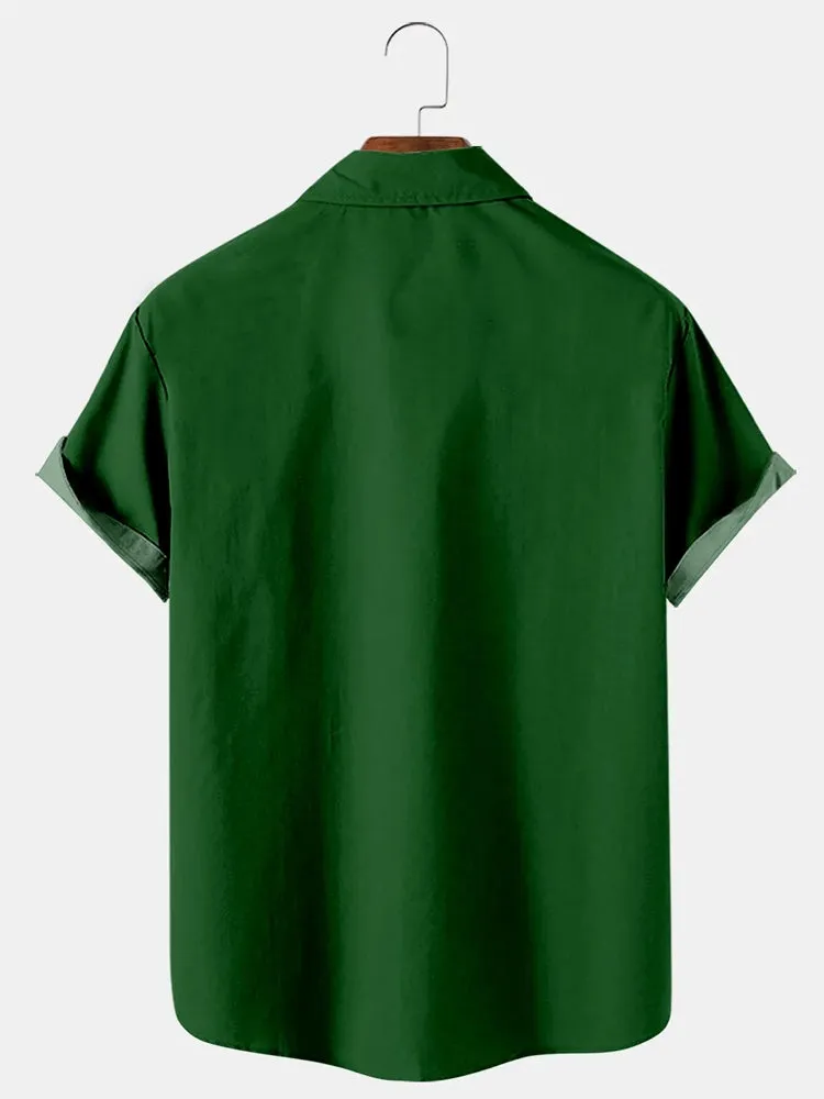 Fydude Men'S St. Patrick'S Day Four-Leaf Clovers And Unicorns Print Short Sleeve Shirt