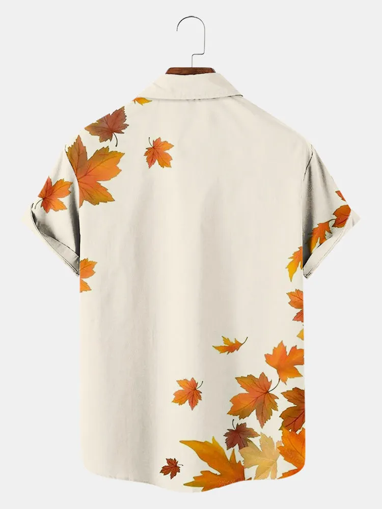Fydude Men'S Thanksgiving Turkey Maple Leaf Printed Shirt