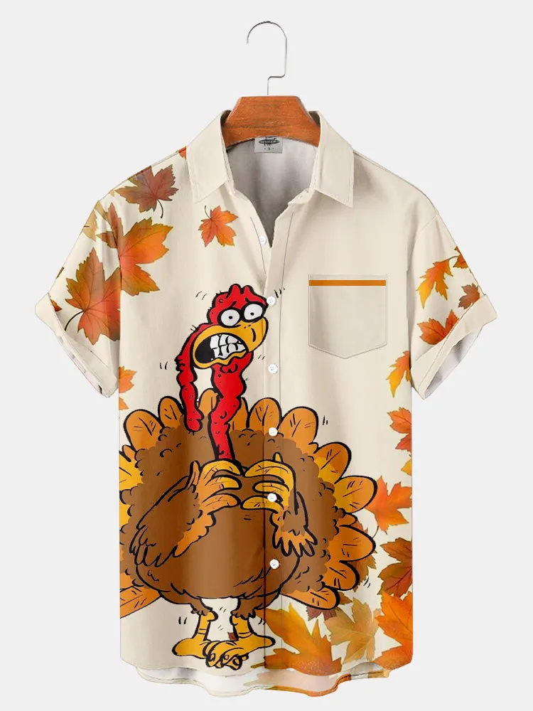Fydude Men'S Thanksgiving Turkey Maple Leaf Printed Shirt