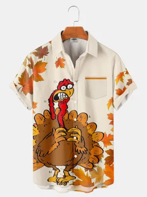 Fydude Men'S Thanksgiving Turkey Maple Leaf Printed Shirt