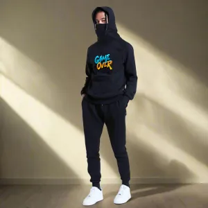 Game Over Men's Black Turtleneck Hoodies with Pockets