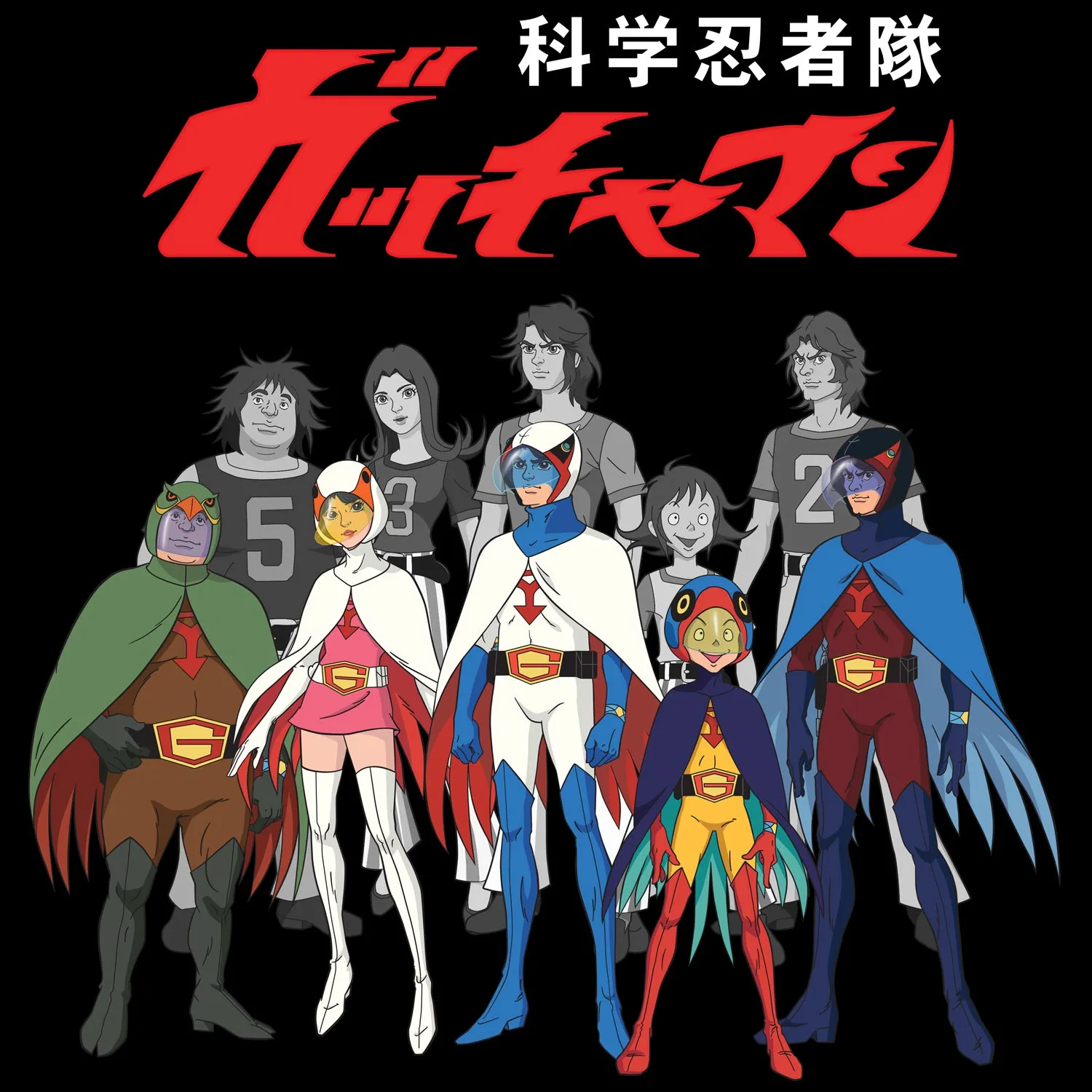 Gatchaman Alter Ego Line-Up Official Men's T-shirt (Black)