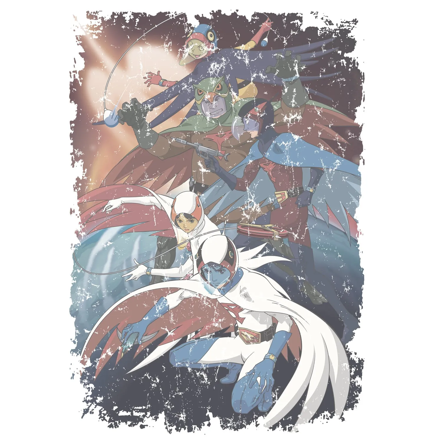 Gatchaman Planet Poster Distressed Official Men's T-shirt (White)