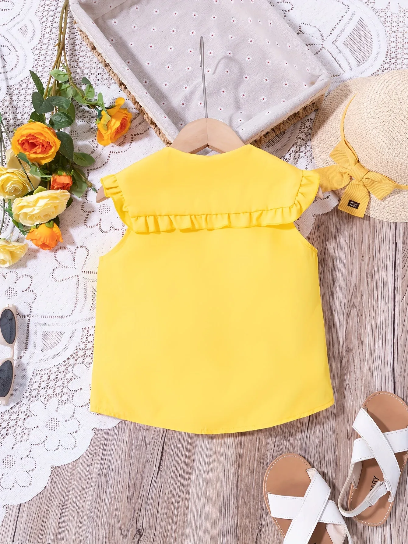 Girls Sweet Sailor Collar Sleeveless Shirt Button Up Solid Cute Summer Shirt Tops Girls Clothing