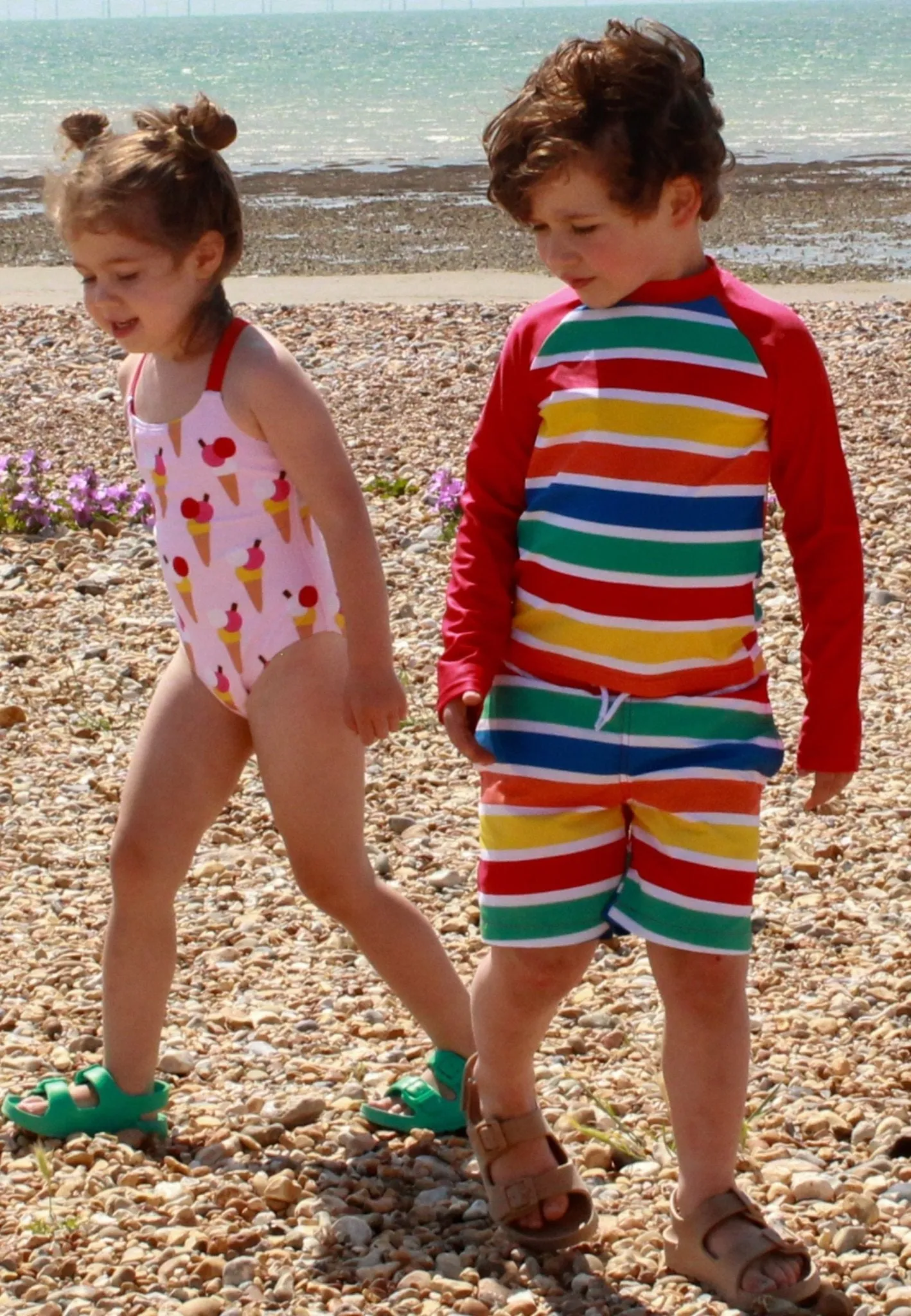 Happy Stripe Print Kids' Swim Shorts
