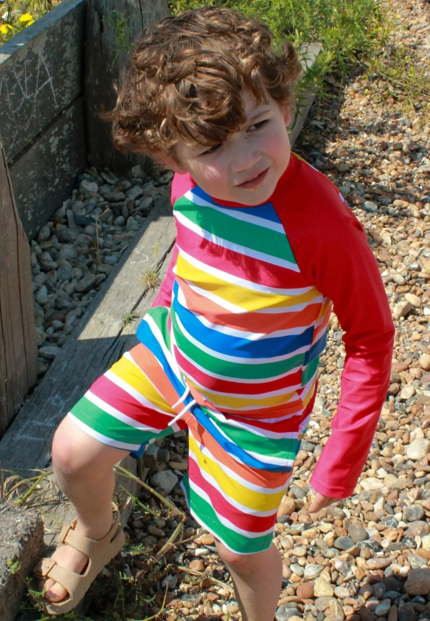 Happy Stripe Print Kids' Swim Shorts