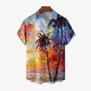 Hawaiian Coconut Tree Oil Painting Art Print Short Sleeve Shirt 2404001791