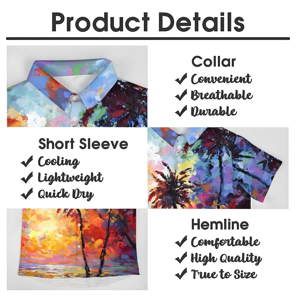 Hawaiian Coconut Tree Oil Painting Art Print Short Sleeve Shirt 2404001791