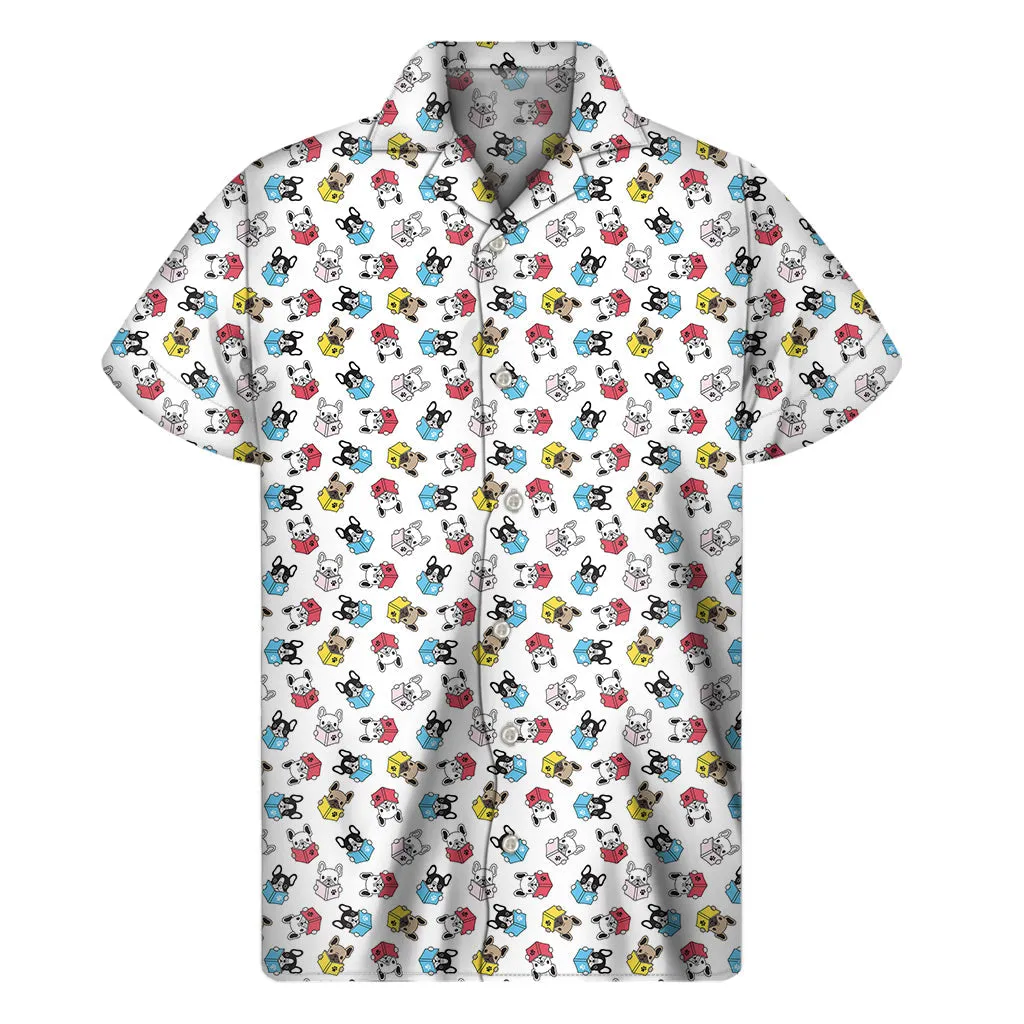 Hawaiian Men's French Bulldog Reading Book Print Short Sleeve Shirt