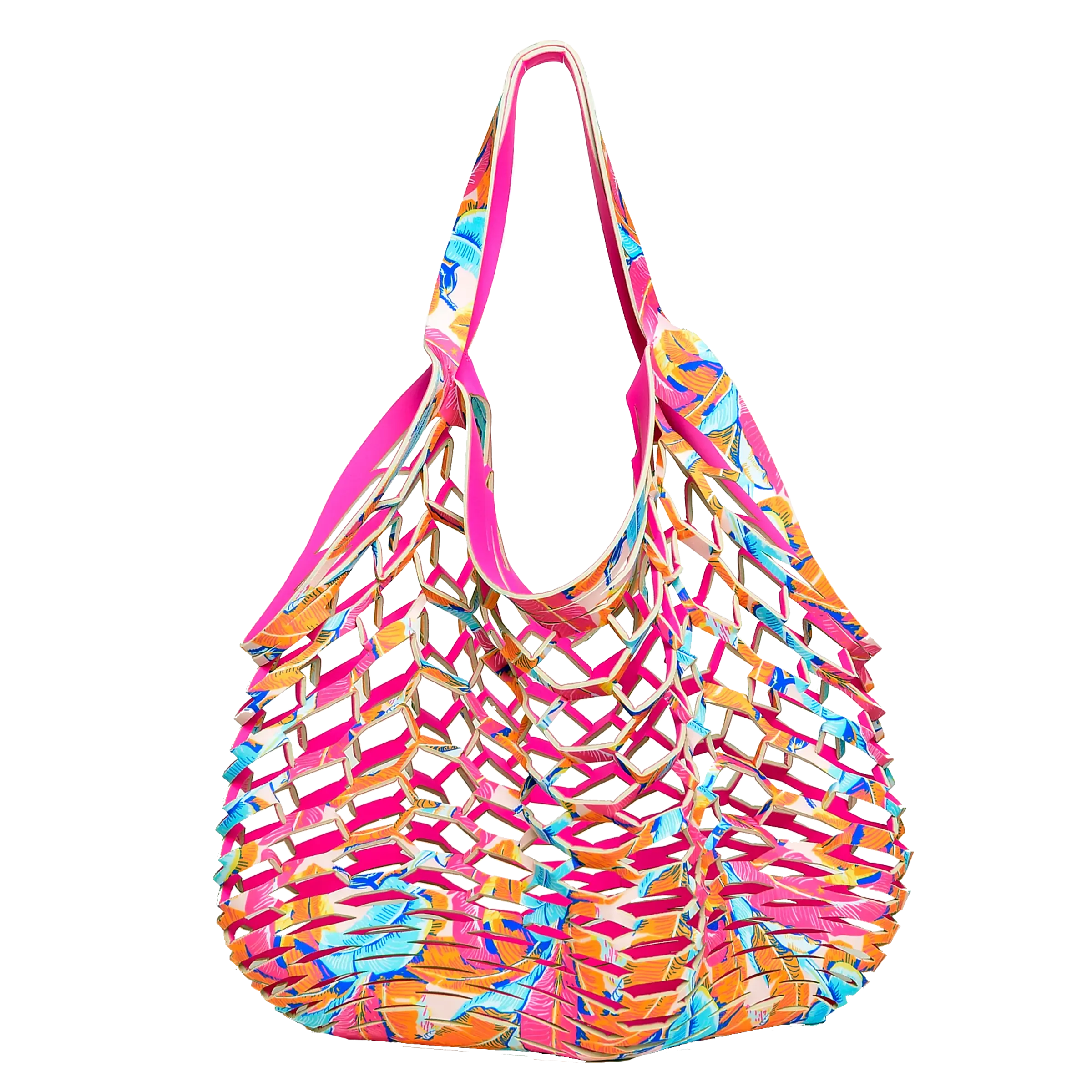 HOT PINK/TROPICAL BANANA PALM - FISHERMANS TOTE