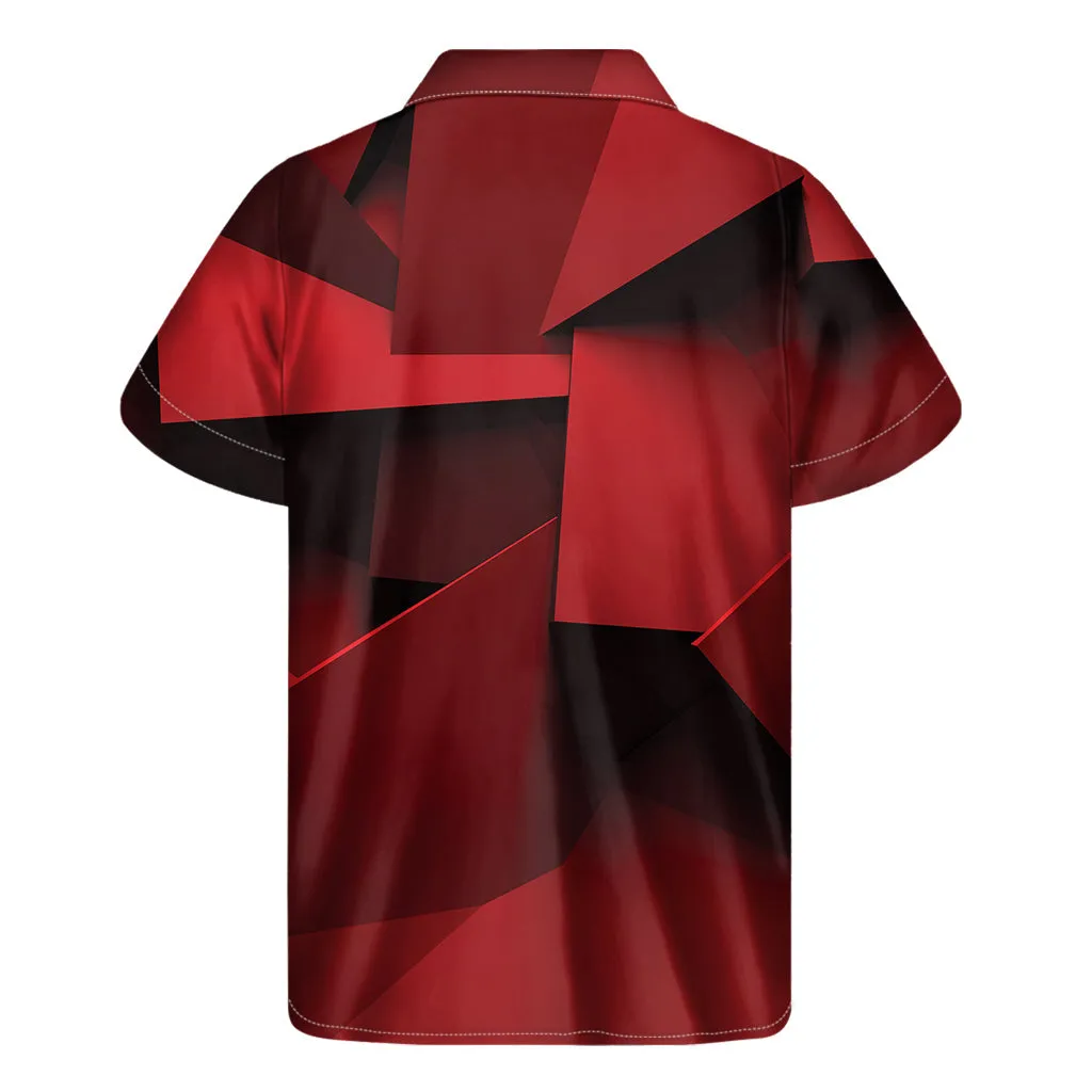 Island Chic: Red Geometric Print Hawaiian Short Sleeve Shirt
