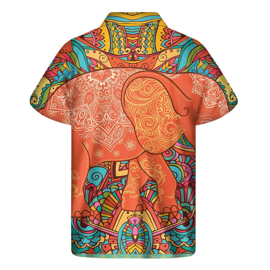 Island Vibes: Men's Hawaiian Short Sleeve Shirt with Elephant Print