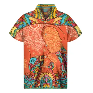Island Vibes: Men's Hawaiian Short Sleeve Shirt with Elephant Print