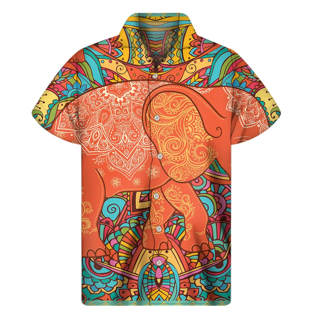 Island Vibes: Men's Hawaiian Short Sleeve Shirt with Elephant Print