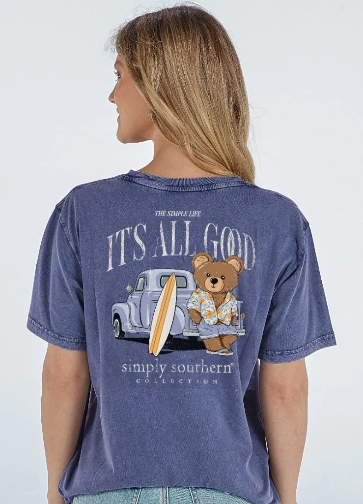 'It's All Good' Teddy Mineral Wash Short Sleeve Tee by Simply Southern (Ships Mid-March)