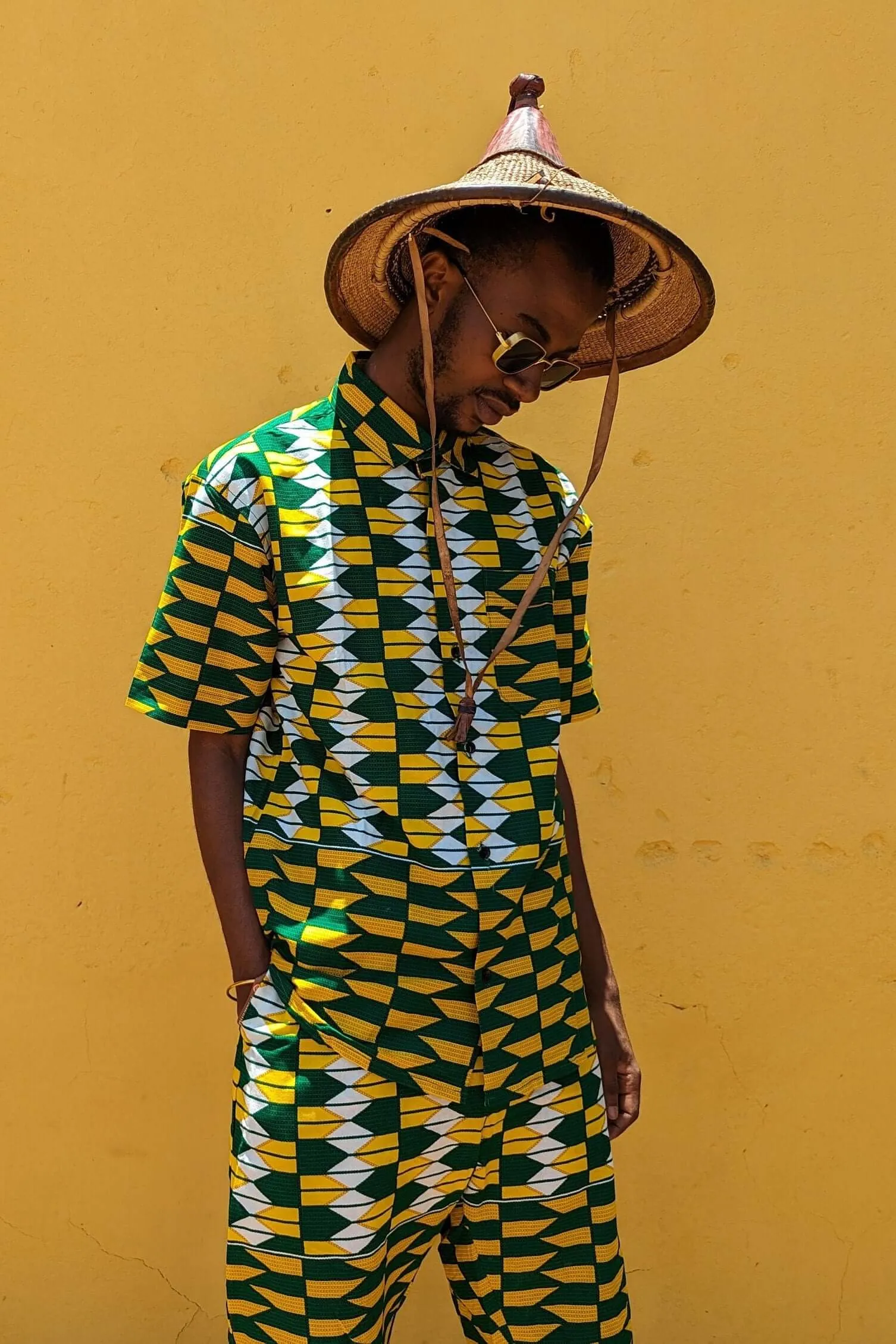 Jamaica Dreamin Yellow Kente Short-Sleeve Shirt