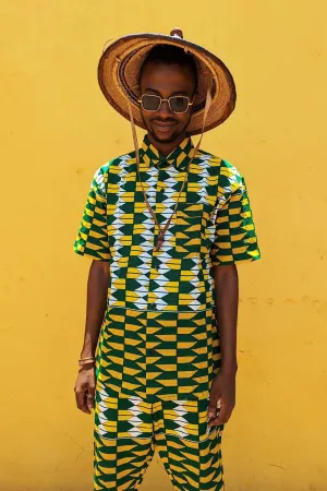 Jamaica Dreamin Yellow Kente Short-Sleeve Shirt