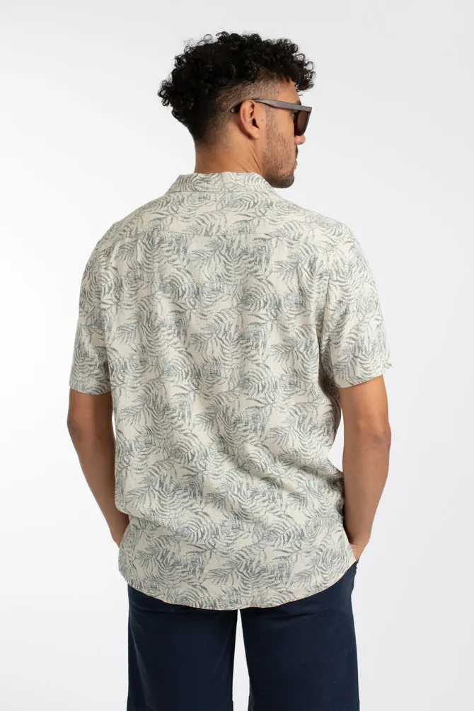 James Harper Palm Pixel Camp Collar Shirt - Natural
