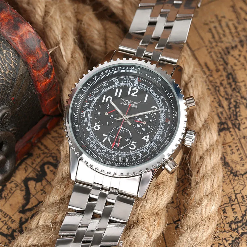 JARAGAR Date Display Mechanical Watch Men Automatic Self-wind Analog Wrist Watches Stainless Steel Band Classic Men's Clock  BOX